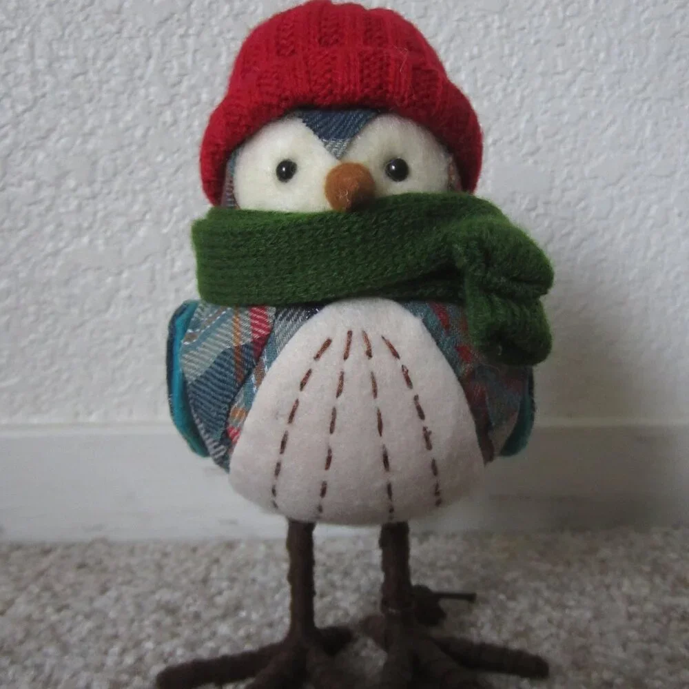 Target Wondershop 2016 Trapper blue white plaid fabric bird stocking hat scarf